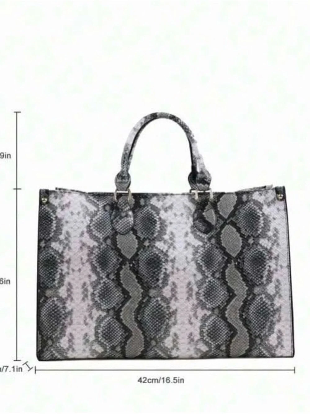 SHEIN Gray and Black Faux Snake-Print Tote